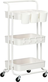 HOMCOM Cărucior de Bucătărie Multifuncțional cu 3 Nivele, Coșuri și Cârlige Detașabile, 42x38x86.5 cm, Negru | Aosom Romania