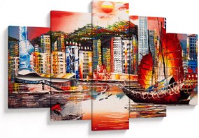 Tablou - Victoria Harbour, Hong Kong, pictură în ulei (150x105 cm)
