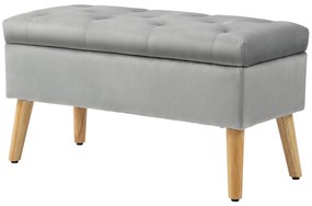 HOMCOM Bancă de depozitare cu material catifelat, picioare din lemn, pentru cameră de zi, dormitor, hol, 80 x 35 x 40 cm, Gri | Aosom Romania