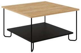 Măsuță de cafea neagră/în culoare naturală cu blat cu aspect de lemn de stejar 80x80 cm Tonka – Marckeric
