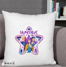 Perna Personalizata K-pop HUNTRX Trio Stea cu Pisica, 40x40 cm, Alb Pufos, Husa Detasabila, Perna Inclusa, BEKZ®