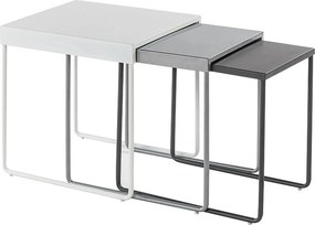 Set 3 masute cafea VICKY, alb/gri/gri inchis, metal