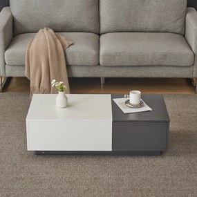 Măsuță de cafea modernă dreptunghiulară cu 2 sertare, 100×50×30 cm, Alb+gri
