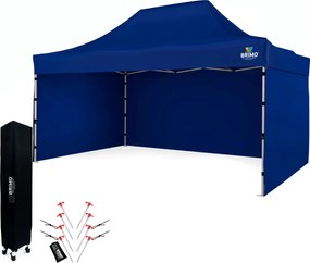 Cort de grădină 3x4,5m Oțel | Foișor pliabil rapid pentru evenimente și petreceri - cu 3 pereți - Albastru