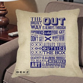 Perna Decorativa Citate Creativitate Albastru, 40x40 cm, Crem, Husa Detasabila, Perna Inclusa, BEKZ®