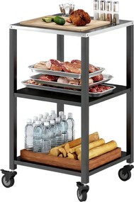 Outsunny Cărucior pentru grătar 3-etaje masă pentru grătar cu suprafață din oțel inoxidabil, roți, cărucior mobil de servire 50 x 50 x 90 cm Negru | Aosom Romania