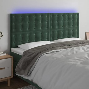 3122927 vidaXL Tăblie de pat cu LED, verde închis, 200x5x118/128 cm, catifea