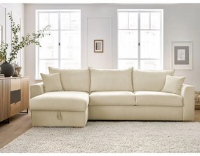 Colțar crem extensibil cu tapițerie din catifea reiată (cu colț variabil) Augustin – Bobochic Paris