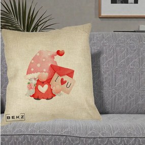 Cadou Romantic - Perna Personalizata I Love You Gnome Valentine cu Scrisoare, 40x40 cm, Crem, Husa Detasabila, Perna Inclusa, BEKZ®