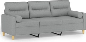 vidaXL Canapea cu 3 locuri cu pernuțe, gri deschis, 180 cm, textil