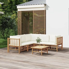 3155188 vidaXL Set mobilier de grădină cu perne alb crem, 6 piese, bambus