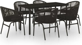vidaXL Set de servit masa pentru grădină, 7 piese, negru