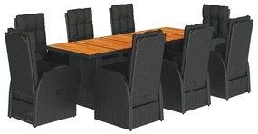 3277651 vidaXL Set mobilier de grădină cu perne, 9 piese, negru, poliratan