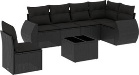 vidaXL Set canapele de grădină cu perne, 7 piese, negru, poliratan