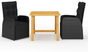 Set mobilier de grădină, 3 piese, negru