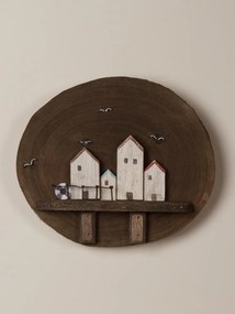 Decoratiune de perete, din lemn de Paulownia, Houses by the sea