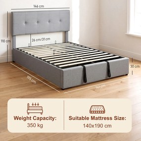HOMCOM Pat cu ladă 140 x 190 cm, tapițat cu aspect de in, gri închis | Aosom Romania
