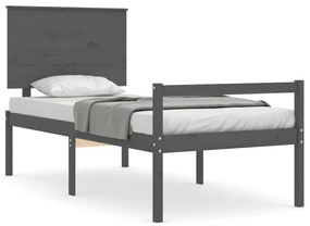 3195468 vidaXL Cadru de pat cu tăblie, gri, 90x200 cm, lemn masiv