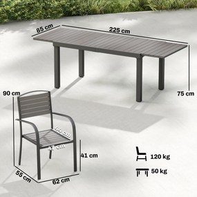 Outsunny Set mobilier grădină 7 piese Masă extensibilă cu 6 scaune Design lamele aspect lemn Cadru aluminiu | Aosom Romania