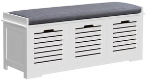 HOMCOM Banc pentru pantofi dulap pentru pantofi cu 3 sertare și pernă detașabilă, dim. 108l x 35A x 43Î cm, alb | Aosom Romania