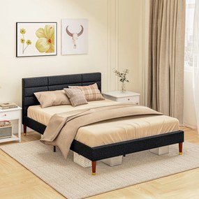 HOMCOM Cadru de pat dublu pentru 2 persoane cu somier cu lamele și cap de pat tapitat compatibil cu salteaua 140 x 200 cm, negru | Aosom Romania