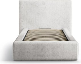 Pat gri deschis tapițat cu spațiu de depozitare cu somieră 90x200 cm Amy – Micadoni