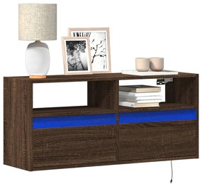 vidaXL Comodă TV de perete cu lumini LED, stejar maro, 100x31x45 cm