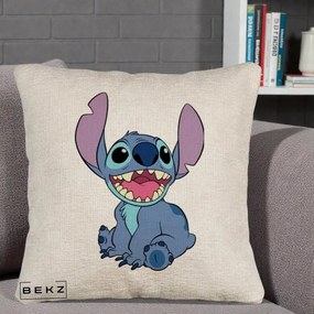 Perna Personalizata Stitch Zambitor, 40x40 cm, Bej Canapea, Husa Detasabila, Perna Inclusa, BEKZ®