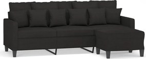 vidaXL Canapea cu 3 locuri cu taburet, negru, 180 cm, material textil