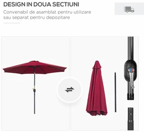Outsunny Umbrelă de Grădină Inclinabilă 3x2.45m, Poliester Impermeabil, Rosu Bordeaux | Aosom Romania