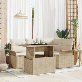 vidaXL Set de canapele pentru grădină cu pernă 5 pcs Bej Rattan poli