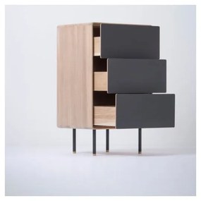 Comodă neagră/în culoare naturală înaltă din lemn de stejar 60x100 cm Fina – Gazzda