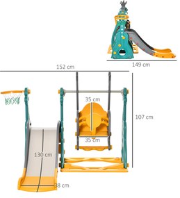 HOMCOM Tobogan pentru copii 18 luni-3 ani cu leagan reglabil si cos pentru baschet din HDPE multicolor 152x149x107cm