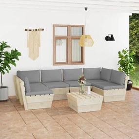 3063589 vidaXL Set mobilier grădină din paleți, 7 piese, cu perne, lemn molid