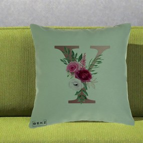 Cadou Personalizat - Perna Personalizata Monograma Rose Gold Litera Y, 40x40 cm, Verde, Husa Detasabila, Perna Inclusa, BEKZ®