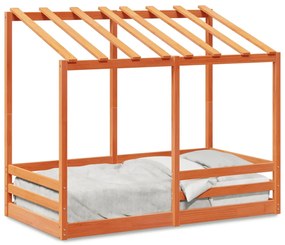 847014 vidaXL Acoperiș pat de copii, maro ceruit, 80x160 cm, lemn masiv pin