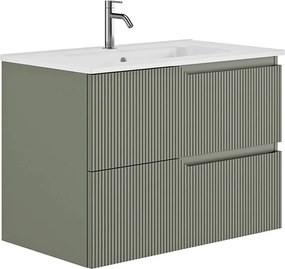 Set dulap baza suspendat Gala Canaletto 2 sertare 80 cm finisaj verde si lavoar Luc alb