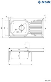 Chiuvetă din inox, 1-cuvă cu picurător, Doppio, ZEN_0113