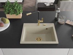 Mexen Oscar chiuvetă granit 1-cu-vadru 580 x 490 mm, bej, sifon auriu - 6519581000-69-G