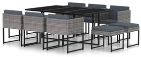 vidaXL Set mobilier de grădină cu perne, 11 piese, gri, poliratan