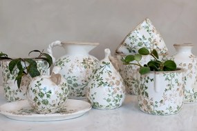 Decorațiune pară din ceramică antichizată, pictată manual, cu decor floral-vegetal, 16,5x11,5 cm, „Grasse"