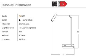 Veioza LED cu spot stil minimalist FLER negru