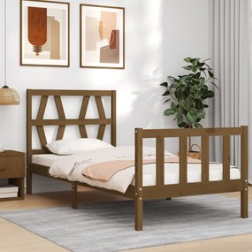 3192454 vidaXL Cadru de pat cu tăblie, maro miere, single mic, lemn masiv