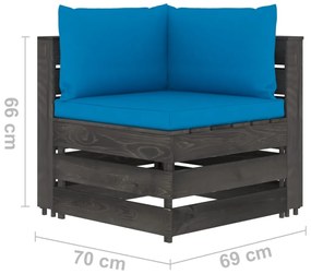 Set mobilier de gradina cu perne, 6 piese, gri, lemn tratat Albastru deschis si gri, 6