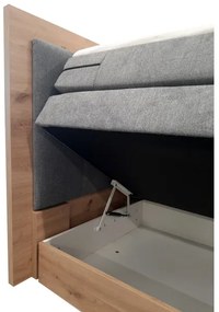Pat boxspring JASMINE 180x200 cm, cu saltele și topper, cu spațiu de depozitare, gri