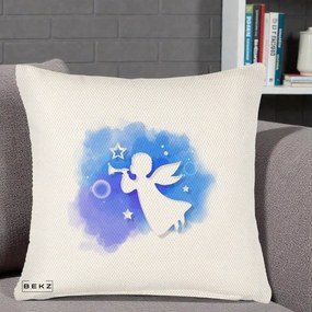 Perna Decorativa Inger cu Trompeta Albastru, 40x40 cm, Crem Reliefat, Husa Detasabila, Perna Inclusa, BEKZ®