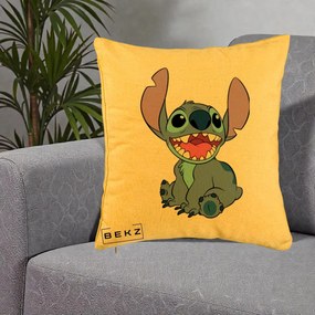 Perna Personalizata Stitch Zambitor, 40x40 cm, Galben, Husa Detasabila, Perna Inclusa, BEKZ®