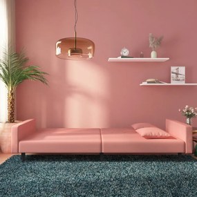 Canapea extensibila cu 2 locuri, 2 perne, roz, catifea Roz, Fara scaunel pentru picioare Fara scaunel pentru picioare