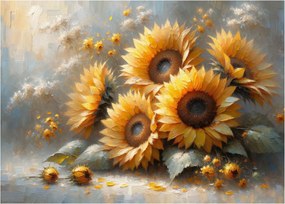 Tablou pe sticlă - Pictură cu floarea-soarelui (70x50 cm)