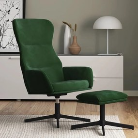 Scaun de relaxare cu taburet, verde inchis, catifea Morkegronn